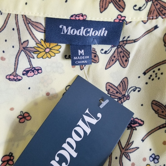 ModCloth Romper Womens Size M Yellow Floral Dragonfly Long Sleeve Jumper - Picture 12 of 14